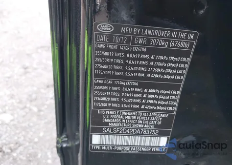 2013 Land Rover Range Rover Sport Hse z USA, uszkodzony, nr VIN SALSF2D42DA783752